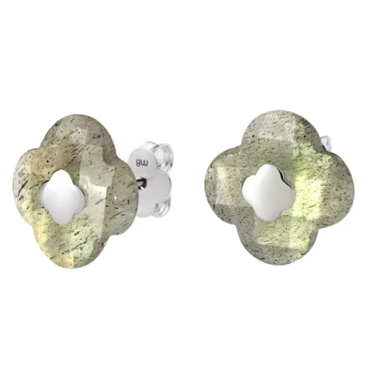 PUCES D'OREILLES OR BLANC LABRADORITE
