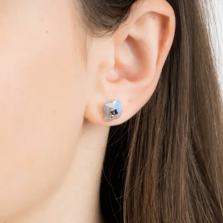 PUCES D'OREILLES OR BLANC LABRADORITE