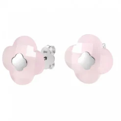 PUCES D'OREILLES OR BLANC QUARTZ ROSE POUDRE