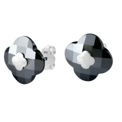 PUCES D'OREILLES OR BLANC HEMATITE