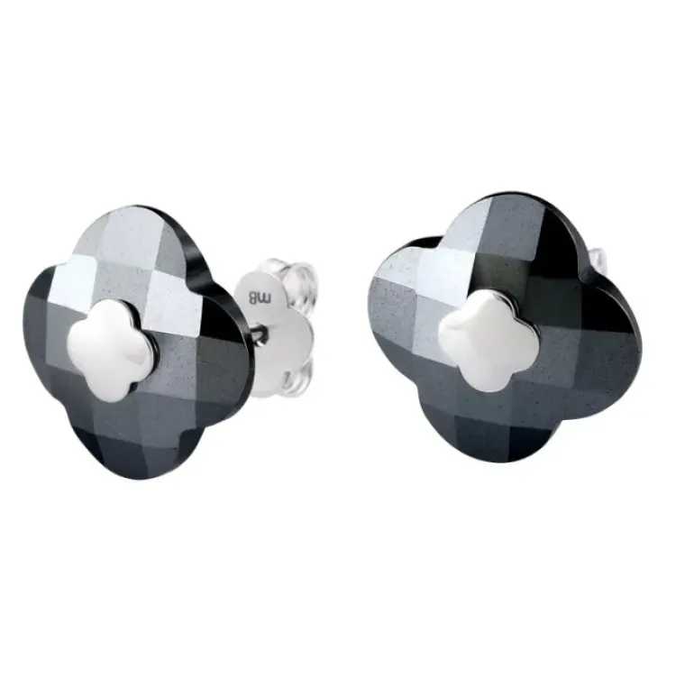 PUCES D'OREILLES OR BLANC HEMATITE