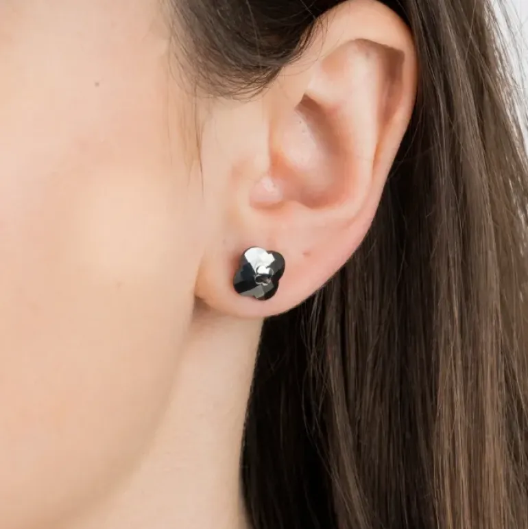 PUCES D'OREILLES OR BLANC HEMATITE