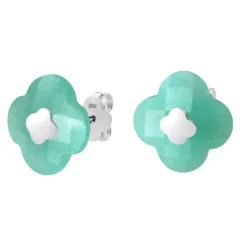 PUCES D'OREILLES OR BLANC AMAZONITE