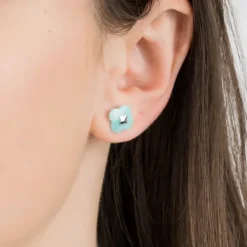 PUCES D'OREILLES OR BLANC AMAZONITE