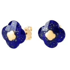 PUCES D'OREILLES OR JAUNE LAPIS LAZULI