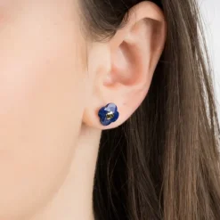 PUCES D'OREILLES OR JAUNE LAPIS LAZULI
