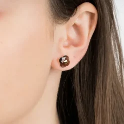 PUCES D'OREILLES OR JAUNE QUARTZ FUME