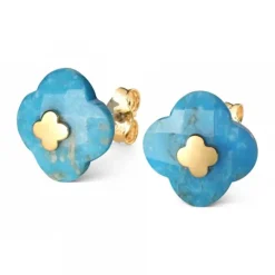 PUCES D'OREILLES OR JAUNE TURQUOISE