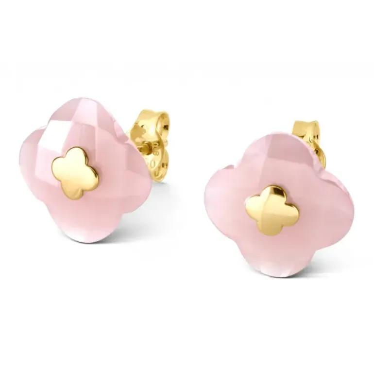 PUCES D'OREILLES OR JAUNE QUARTZ GUAVA