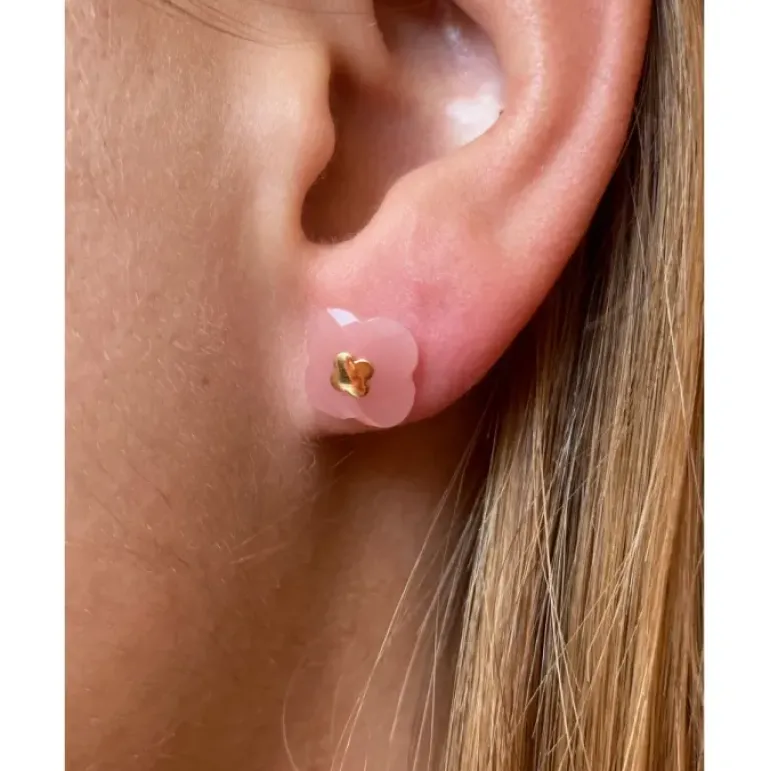 PUCES D'OREILLES OR JAUNE QUARTZ GUAVA