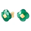 PUCES D'OREILLES OR JAUNE AGATE VERTE