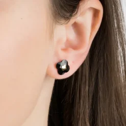 PUCES D'OREILLES OR ROSE ONYX