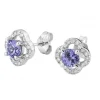 PUCES D'OREILLES TANZANITE SERTI DIAMANTS OR BLANC