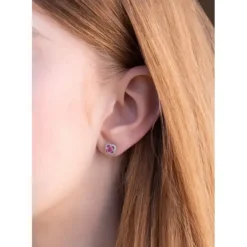 PUCES D'OREILLES TOURMALINE ROSE SERTI DIAMANTS OR ROSE