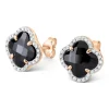 PUCES D'OREILLES VICTORIA DIAMANTS ONYX + DIAMANTS OR ROSE