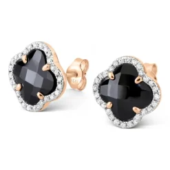 PUCES D'OREILLES VICTORIA DIAMANTS ONYX + DIAMANTS OR ROSE