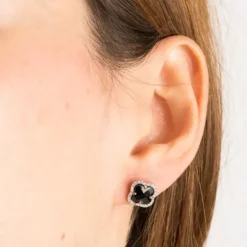 PUCES D'OREILLES VICTORIA DIAMANTS ONYX + DIAMANTS OR ROSE