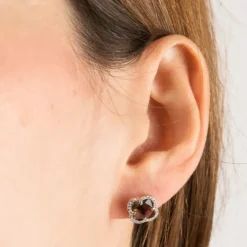 PUCES D'OREILLES VICTORIA DIAMANTS QUARTZ FUME + DIAMANTS OR ROSE