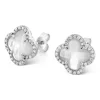 PUCES D'OREILLES VICTORIA DIAMANTS NACRE BLANCHE + DIAMANTS OR BLANC