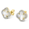 PUCES D'OREILLES VICTORIA DIAMANTS NACRE BLANCHE + DIAMANTS OR JAUNE