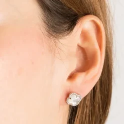 PUCES D'OREILLES VICTORIA DIAMANTS NACRE BLANCHE + DIAMANTS OR JAUNE