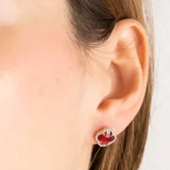 PUCES D'OREILLES VICTORIA DIAMANTS QUARTZ ROUGE + DIAMANTS OR JAUNE