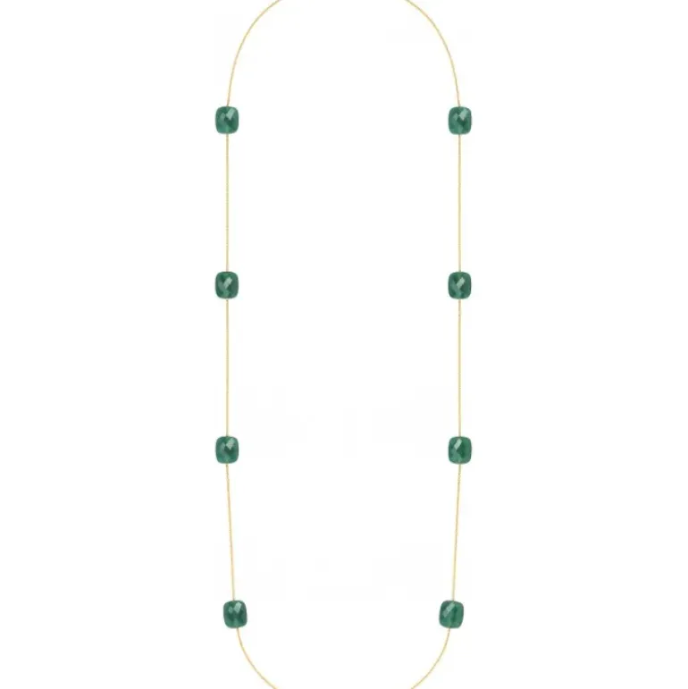 SAUTOIR OR JAUNE AGATE VERTE OVERSIZE