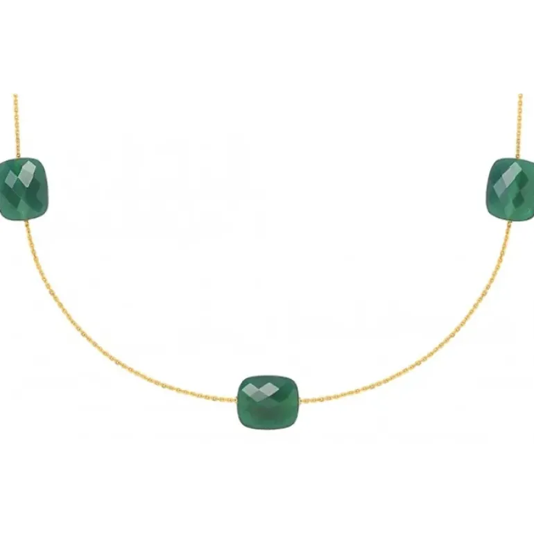 SAUTOIR OR JAUNE AGATE VERTE OVERSIZE
