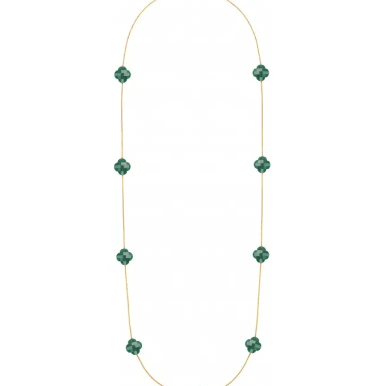 SAUTOIR OR JAUNE AGATE VERTE TREFLE