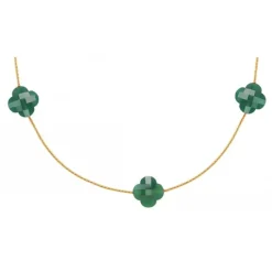 SAUTOIR OR JAUNE AGATE VERTE TREFLE