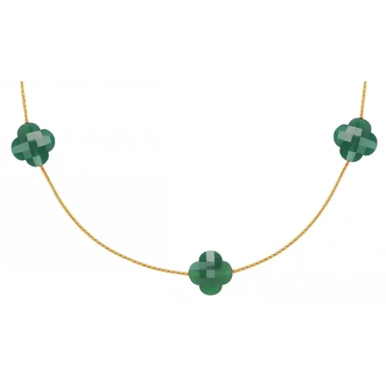 SAUTOIR OR JAUNE AGATE VERTE TREFLE