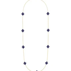 SAUTOIR OR JAUNE LAPIS LAZULI TREFLE