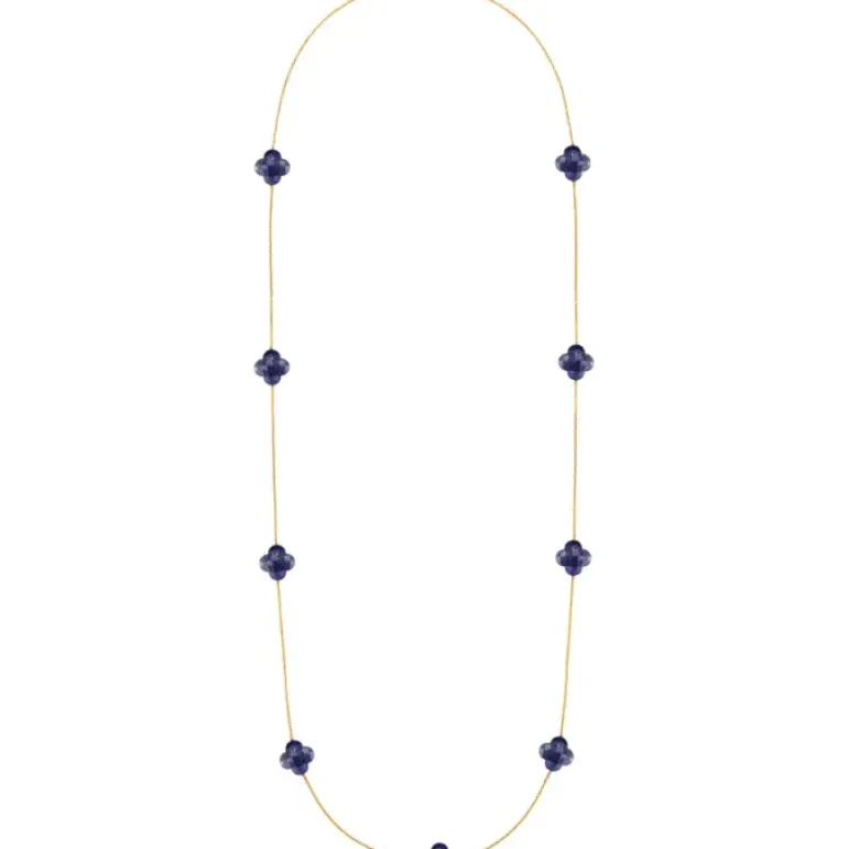 SAUTOIR OR JAUNE LAPIS LAZULI TREFLE