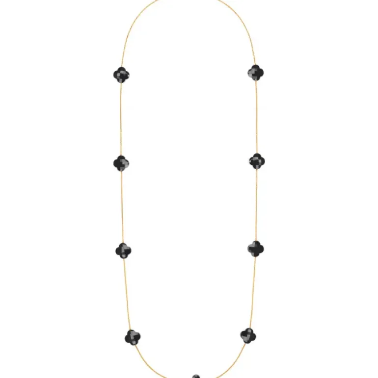 SAUTOIR OR JAUNE ONYX TREFLE