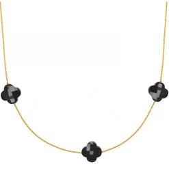 SAUTOIR OR JAUNE ONYX TREFLE