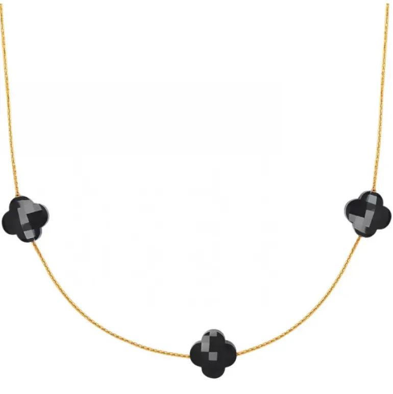 SAUTOIR OR JAUNE ONYX TREFLE