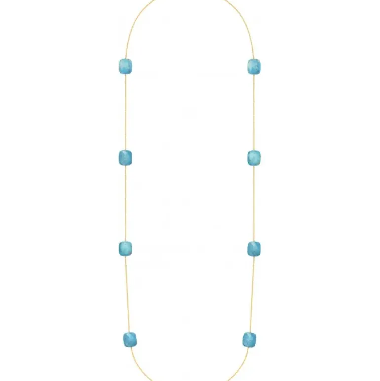 SAUTOIR OR JAUNE TURQUOISE COUSSIN OVERSIZE